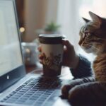 Woman and cat at computer