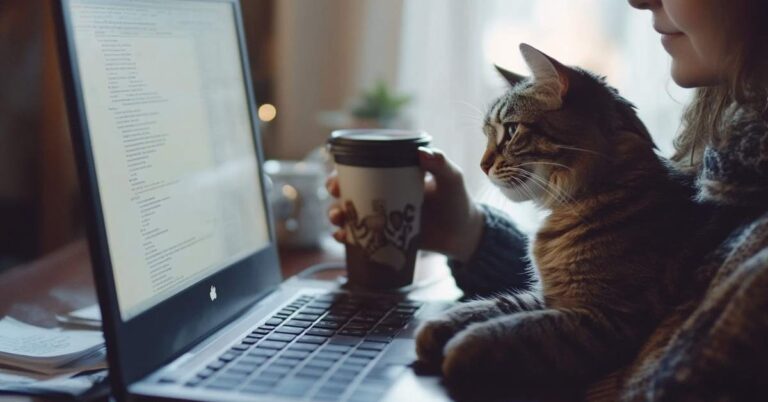 Woman and cat at computer