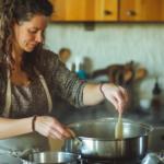 A woman making candles in her kitchen